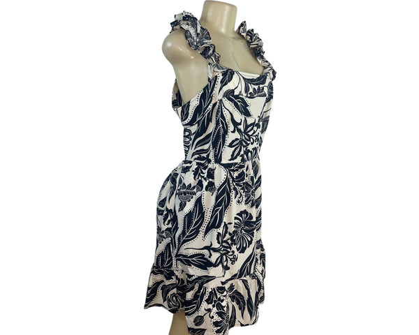 Who What Wear Women’s Black & White Floral Sleeveless Ruffle Dress Sz L - New