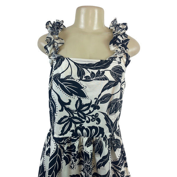 Who What Wear Women’s Black & White Floral Sleeveless Ruffle Dress Sz L - New