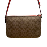 Coach Women's Brown Signature Logo Orange Accents Zip Closure Crossbody Bag Sz S