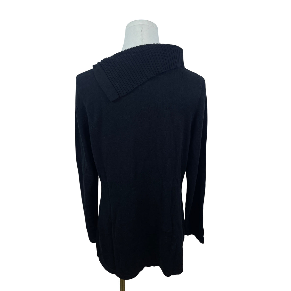 Isaac Mizrahi Live Womens Black Asymmetrical Ribbed Collar Sweater Size S
