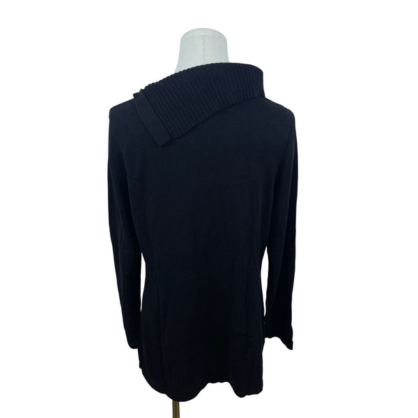 Isaac Mizrahi Live Womens Black Asymmetrical Ribbed Collar Sweater Size S