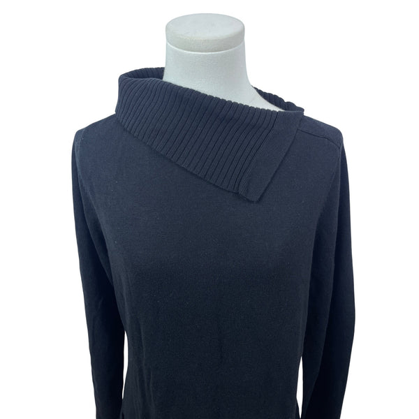 Isaac Mizrahi Live Womens Black Asymmetrical Ribbed Collar Sweater Size S