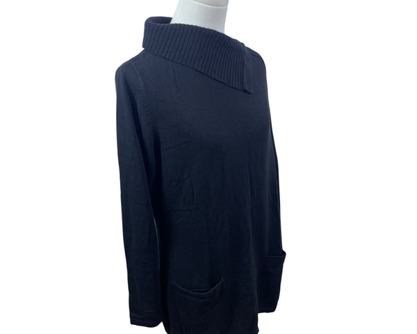 Isaac Mizrahi Live Womens Black Asymmetrical Ribbed Collar Sweater Size S
