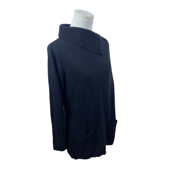 Isaac Mizrahi Live Womens Black Asymmetrical Ribbed Collar Sweater Size S