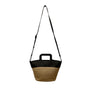 Simply Vera Vera Wang Black Leather Straw Canvas Shoulder Strap Tote Bag Sz M