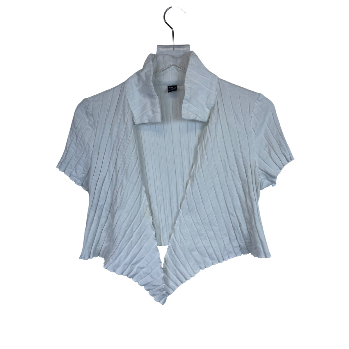 Shein Womens White Ribbed Short Sleeve Open-Front Cardigan Cropped L 40/42 8/10