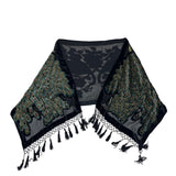 J&X NY Black Women's Silk Velvet Peafowl Print Stole One Size