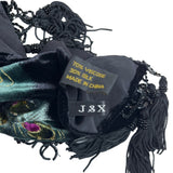 J&X NY Black Women's Silk Velvet Peafowl Print Stole One Size