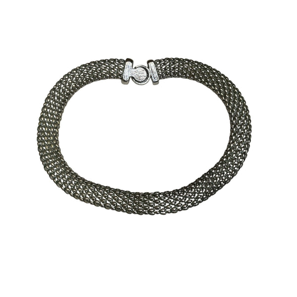 Mesh Silver-Tone Womens Bracelet With Pearl Accent Elegant Minimalist Design