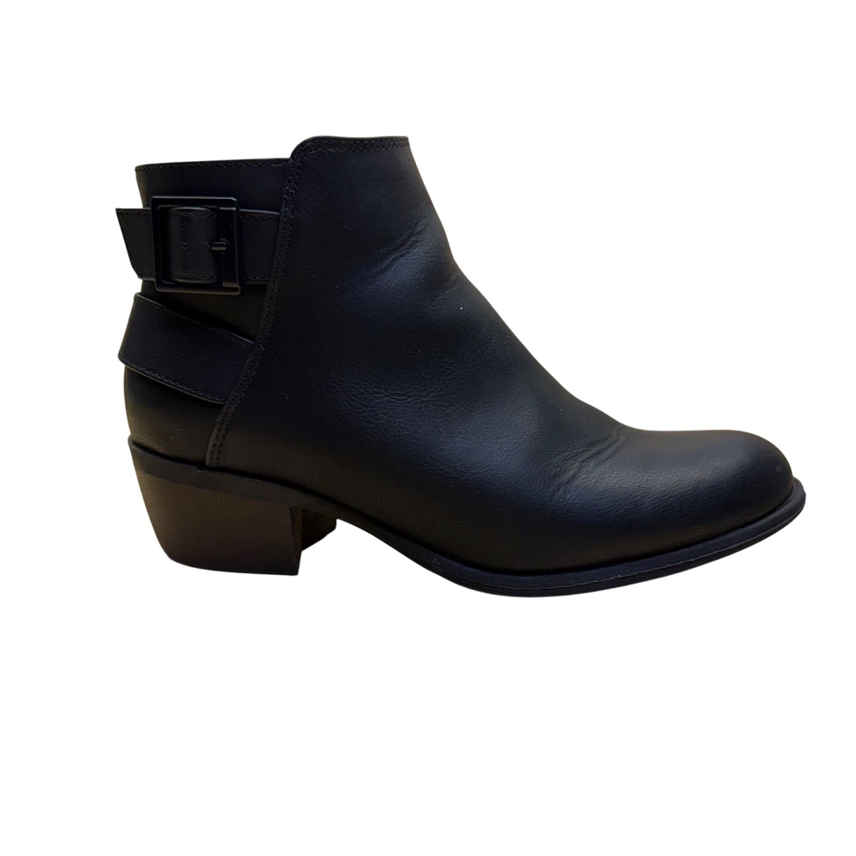 Unknown Womens Black Man Made Ankle Boots With Buckle Strap Size 7.5