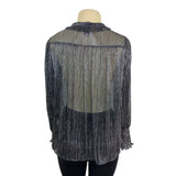 Misa Los Angeles Sheer Metallic Silver & Black Bow Tie Blouse Top Size S
