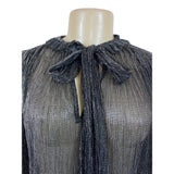 Misa Los Angeles Sheer Metallic Silver & Black Bow Tie Blouse Top Size S