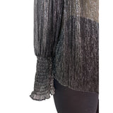 Misa Los Angeles Sheer Metallic Silver & Black Bow Tie Blouse Top Size S