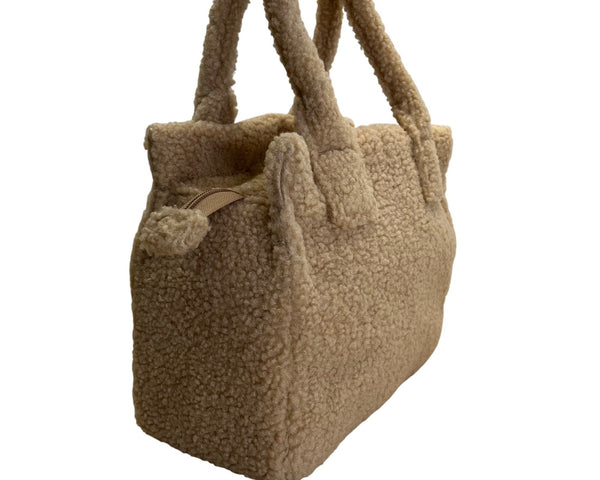J.Crew Tan Sherpa With Zip Closure & Dual Handles Structured Tote Bag - New