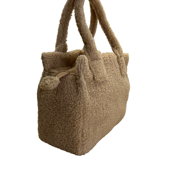 J.Crew Tan Sherpa With Zip Closure & Dual Handles Structured Tote Bag - New