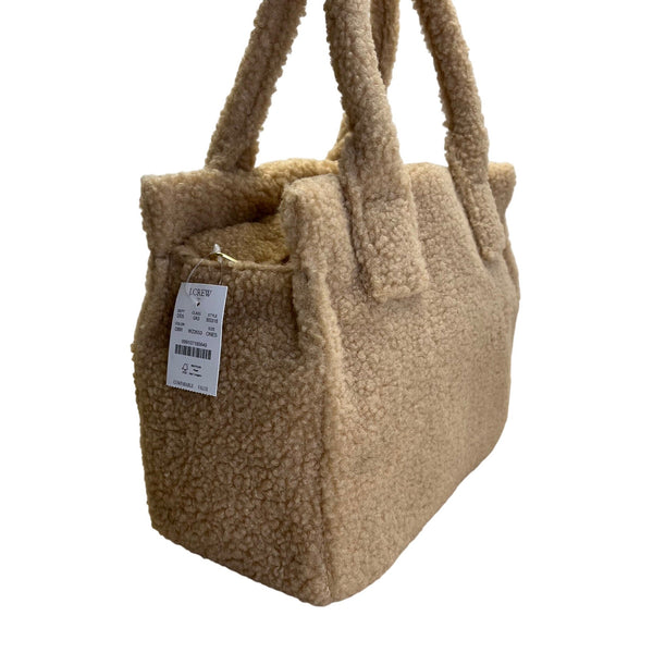 J.Crew Tan Sherpa With Zip Closure & Dual Handles Structured Tote Bag - New