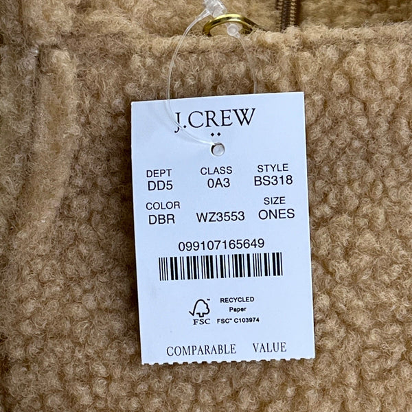 J.Crew Tan Sherpa With Zip Closure & Dual Handles Structured Tote Bag - New
