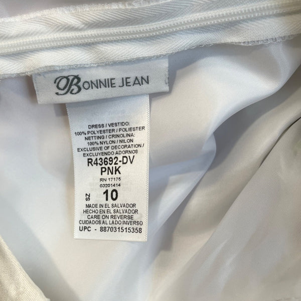 Bonnie Jean Girls White & Pink Dress With Green Bow Size 10