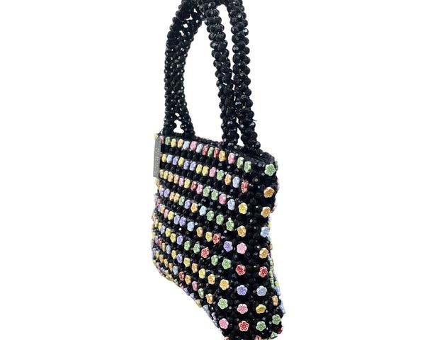 Bijoux Terner Women's Black Acrylic Flower Bead Small Evening Bag Sz S - New