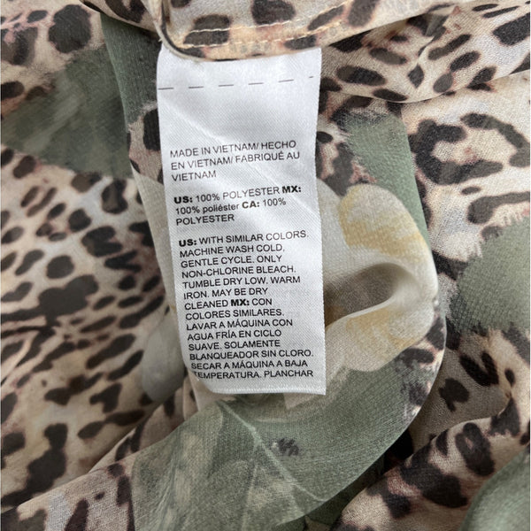 Chicos Leopard  & Floral Print Sheer Tunic With Button-Front Size L