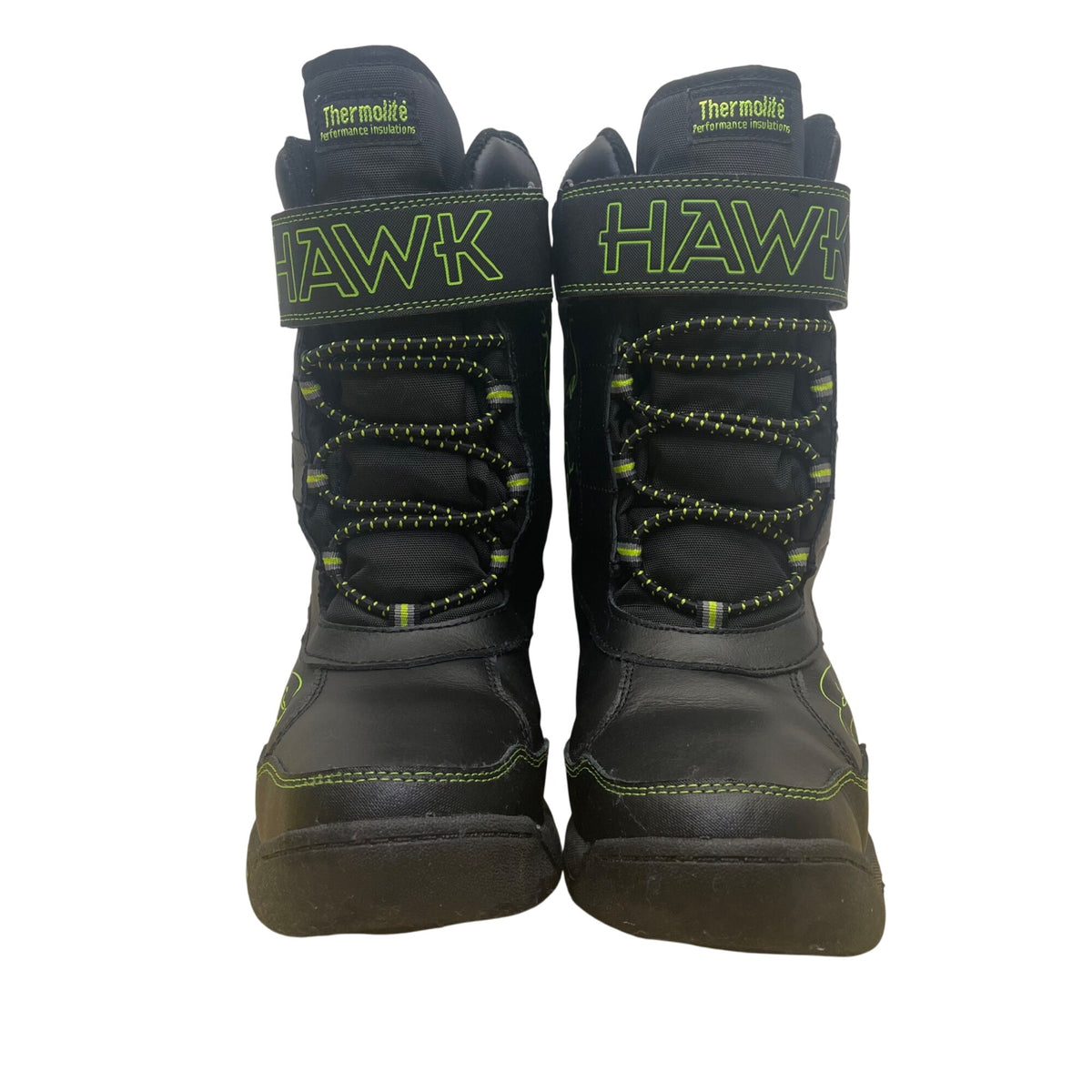 Hawk Boys Black/Neon Green Skull Detail  Lace-Up  Thermolite Insulated Boots Sz 6