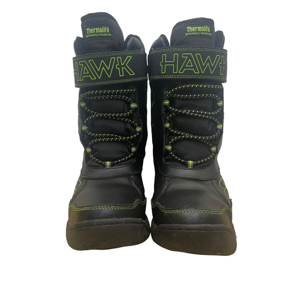 Hawk Boys Black/Neon Green Skull Detail  Lace-Up  Thermolite Insulated Boots Sz 6