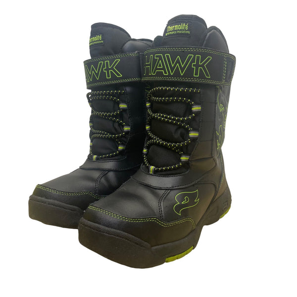 Hawk Boys Black/Neon Green Skull Detail  Lace-Up  Thermolite Insulated Boots Sz 6