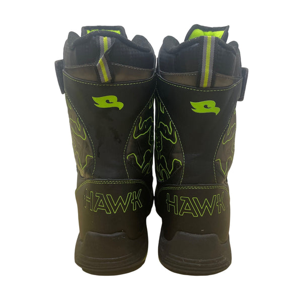 Hawk Boys Black/Neon Green Skull Detail  Lace-Up  Thermolite Insulated Boots Sz 6