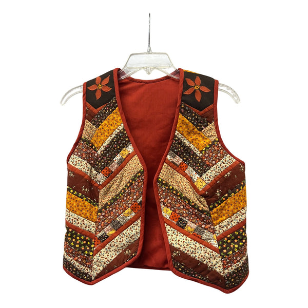 Vintage Handmade Womens Quilted Floral Patchwork Vest Multicolor Cotton Autumn Design OS