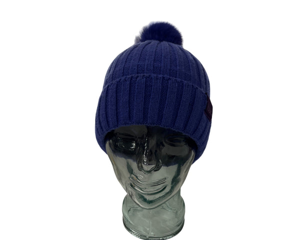 Bula Womens Blue Ribbed Knit Acrylic Pom-Pom Winter Beanie Hat OS
