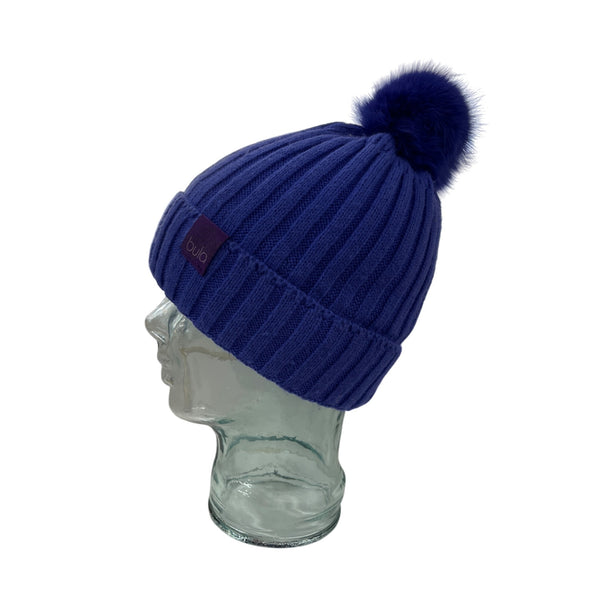 Bula Womens Blue Ribbed Knit Acrylic Pom-Pom Winter Beanie Hat OS