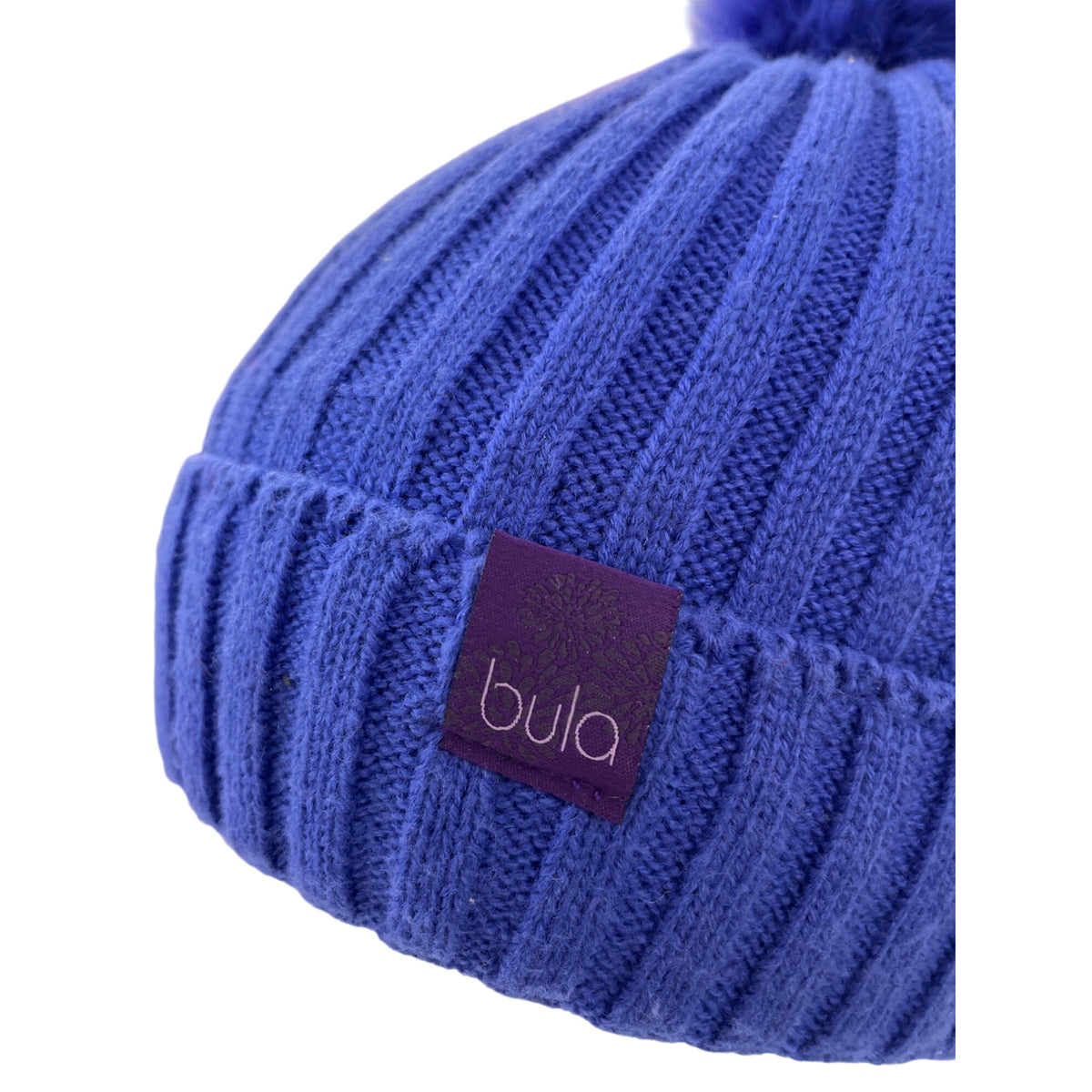 Bula Womens Blue Ribbed Knit Acrylic Pom-Pom Winter Beanie Hat OS