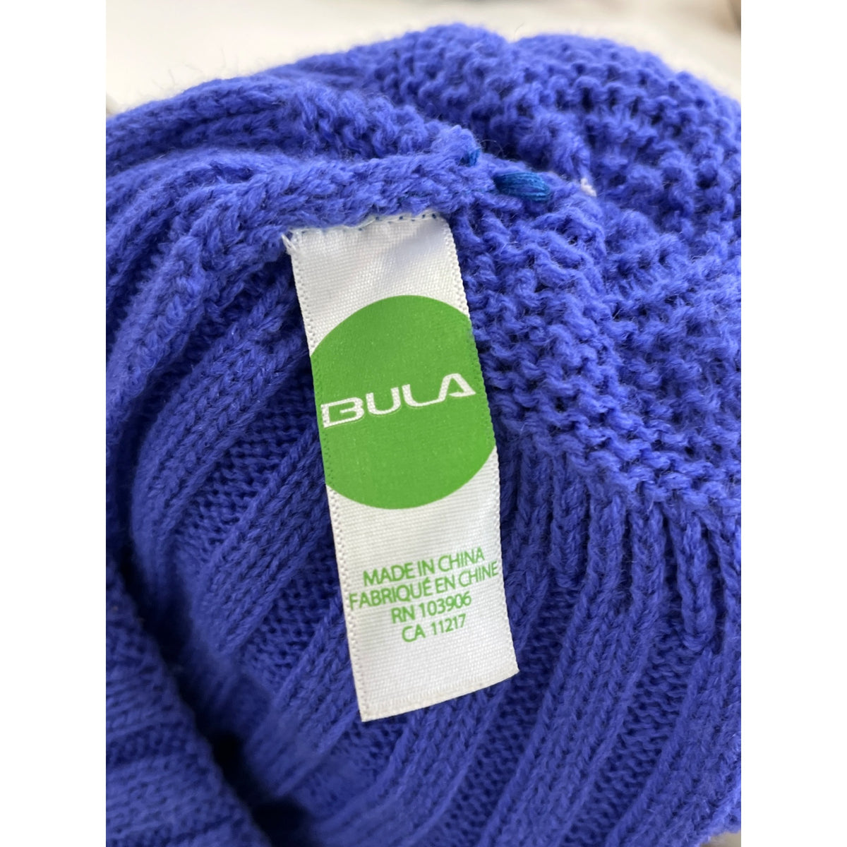 Bula Womens Blue Ribbed Knit Acrylic Pom-Pom Winter Beanie Hat OS