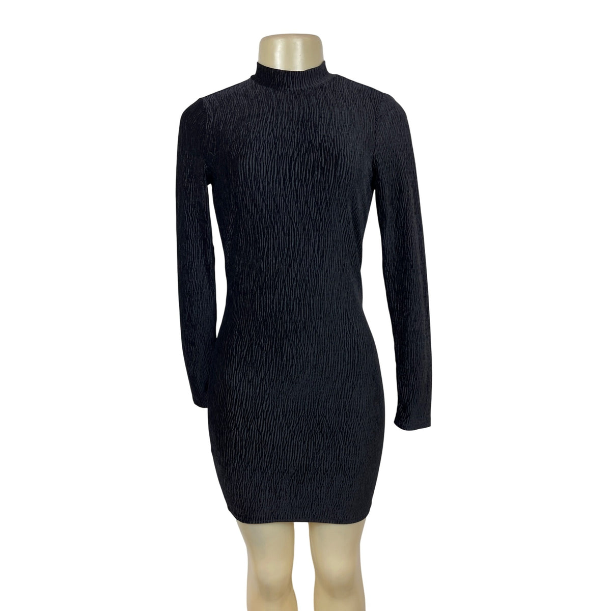 Divided  Black Textured Open Back Long Sleeve Womens Mini Dress Sz XS