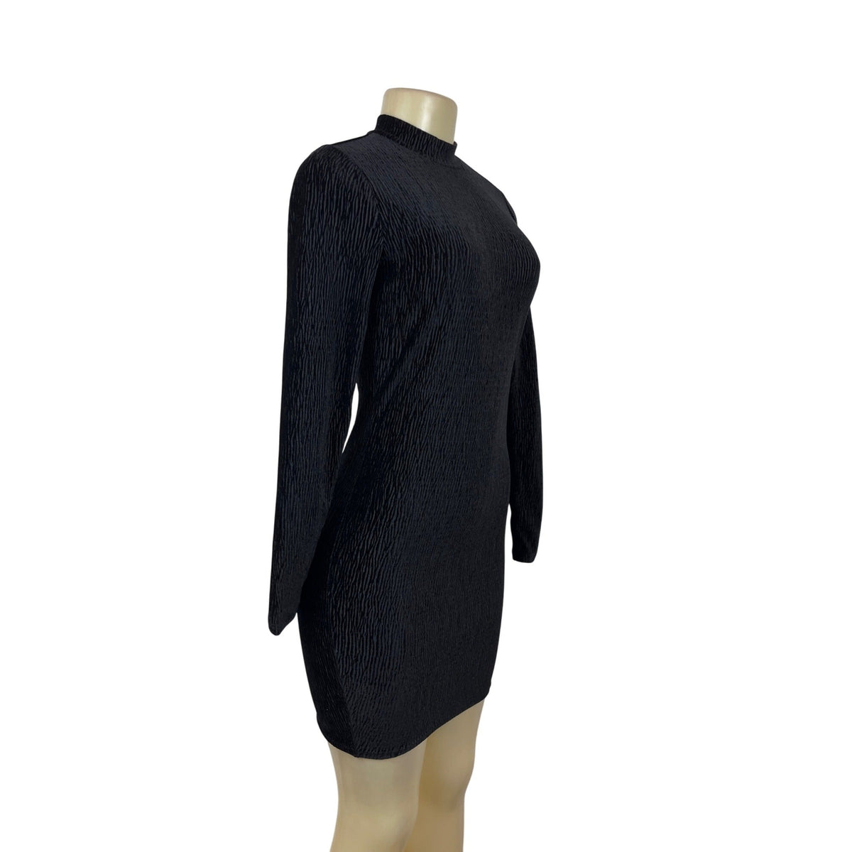 Divided  Black Textured Open Back Long Sleeve Womens Mini Dress Sz XS