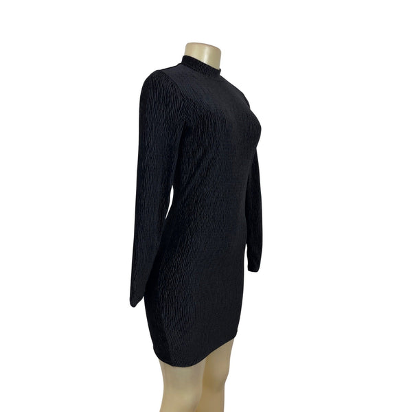 Divided  Black Textured Open Back Long Sleeve Womens Mini Dress Sz XS