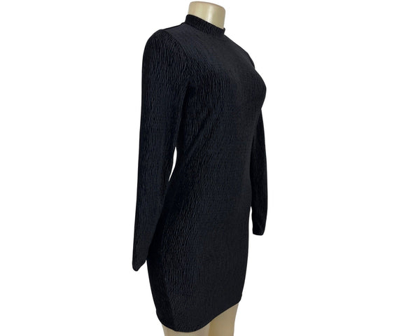 Divided Black Textured Open Back Long Sleeve Womens Mini Dress Sz XS