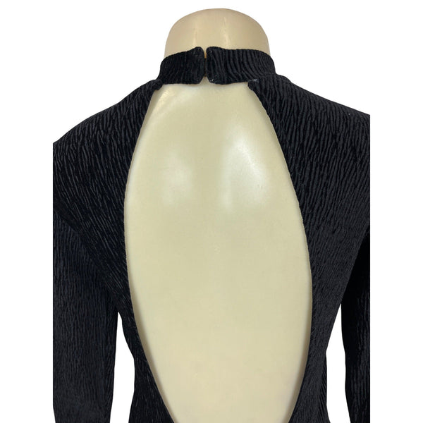 Divided  Black Textured Open Back Long Sleeve Womens Mini Dress Sz XS