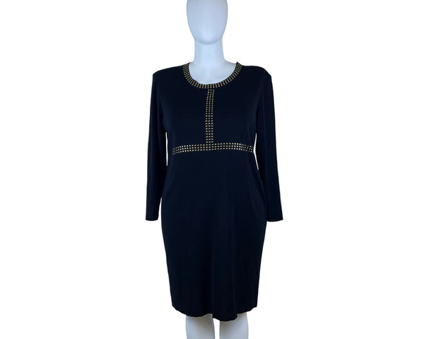Mistook Women’s Black Long Sleeve Studded Shift Dress Elegant Knit Size 3x