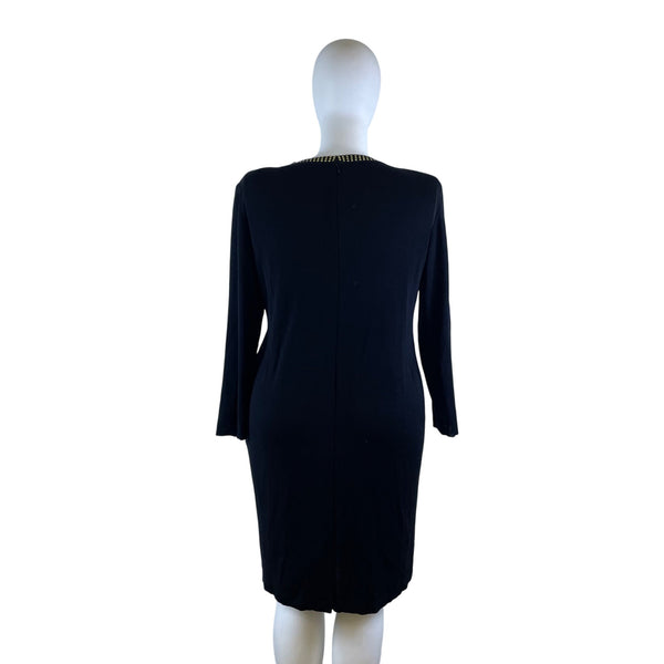 Mistook Women’s Black Long Sleeve Studded Shift Dress Elegant Knit Size 3x