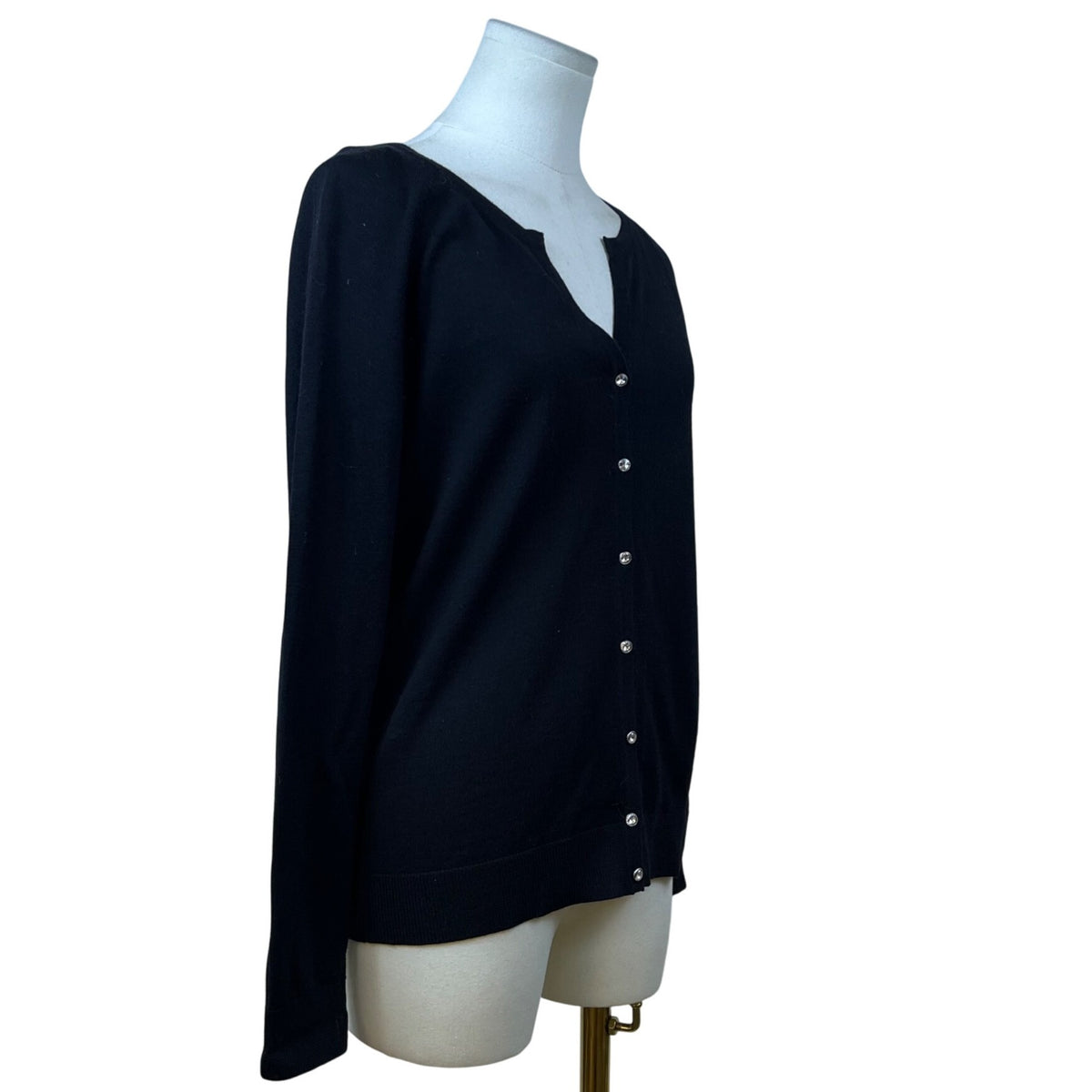 Talbots Black Women's Knit Cardigan Sweater Rhinestone Button Front Sz M