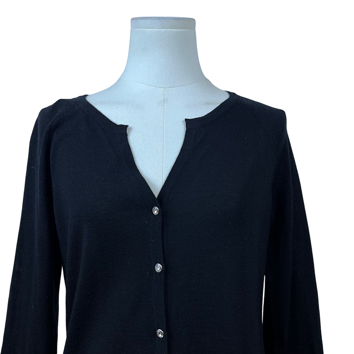 Talbots Black Women's Knit Cardigan Sweater Rhinestone Button Front Sz M
