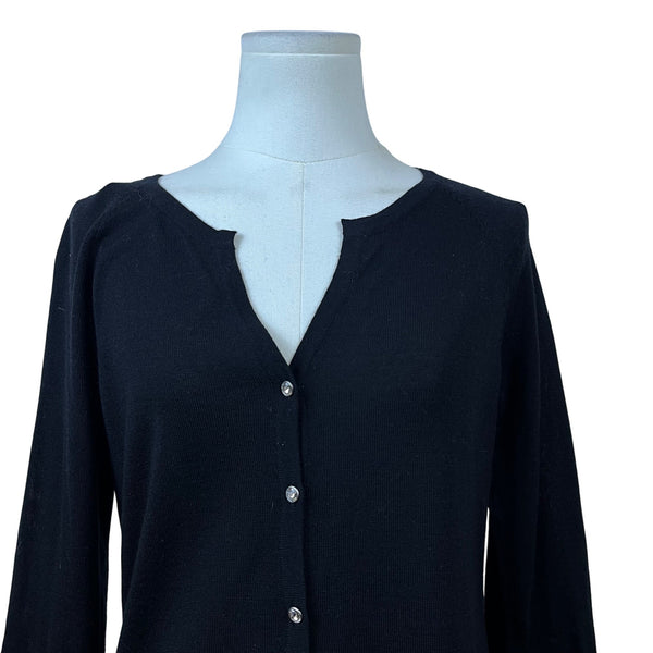 Talbots Black Women's Knit Cardigan Sweater Rhinestone Button Front Sz M