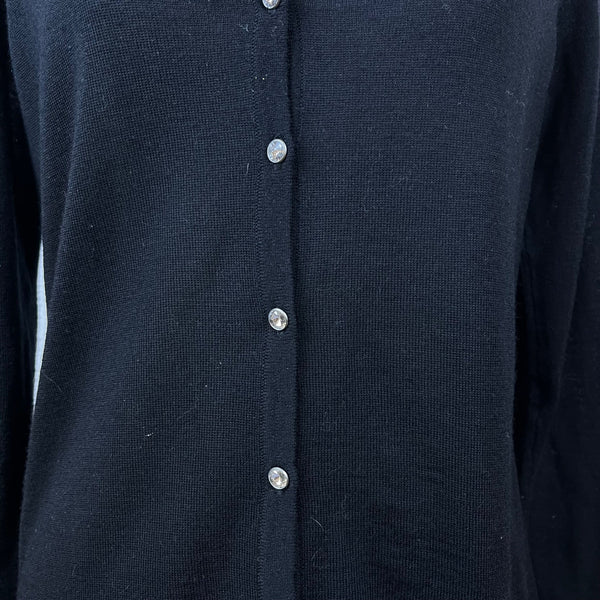 Talbots Black Women's Knit Cardigan Sweater Rhinestone Button Front Sz M