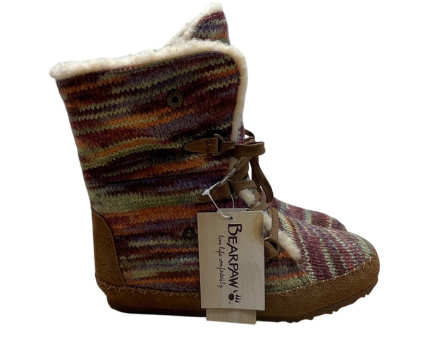 Bearpaw Youth Suzy Colorful Knit Sheepskin Wool Blend & Brown Suede Boot Size 5