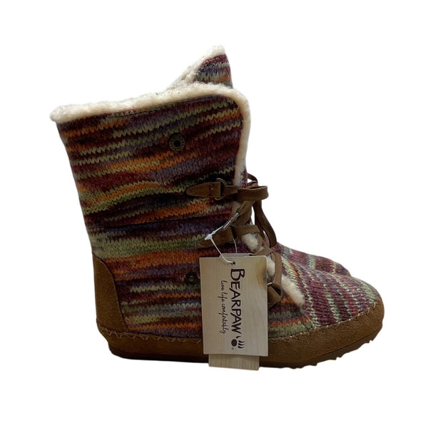 Bearpaw Youth Suzy Colorful Knit Sheepskin Wool Blend & Brown Suede Boot Size 5