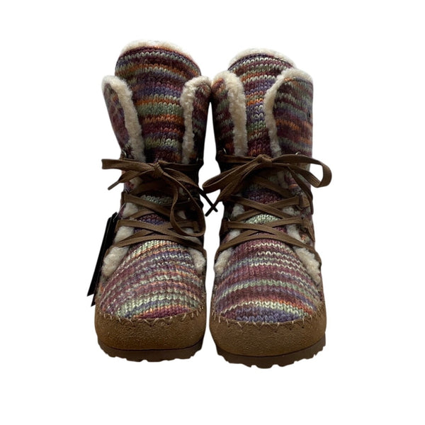 Bearpaw Youth Suzy Colorful Knit Sheepskin Wool Blend & Brown Suede Boot Size 5