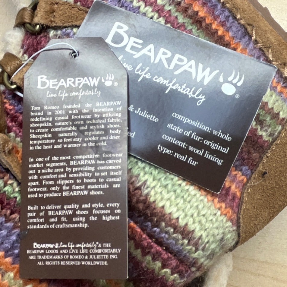 Bearpaw Youth Suzy Colorful Knit Sheepskin Wool Blend & Brown Suede Boot Size 5