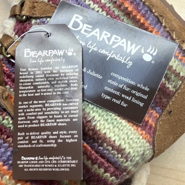 Bearpaw Youth Suzy Colorful Knit Sheepskin Wool Blend & Brown Suede Boot Size 5