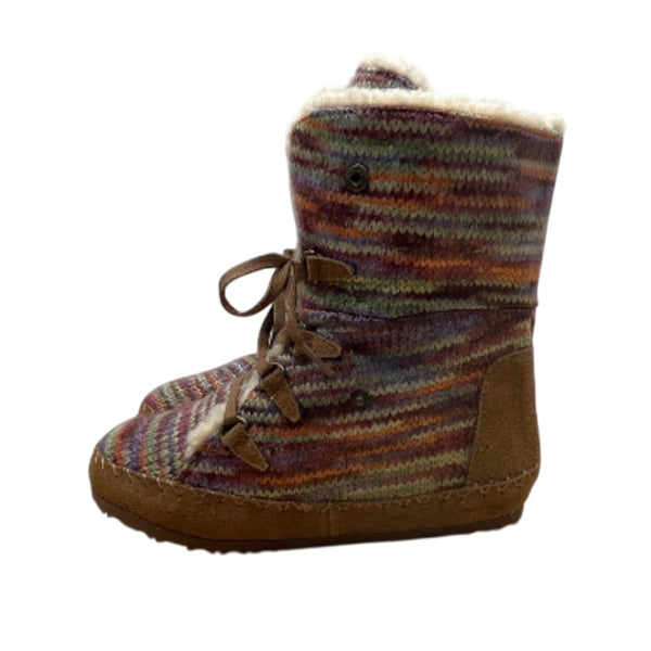 Bearpaw Youth Suzy Colorful Knit Sheepskin Wool Blend & Brown Suede Boot Size 5